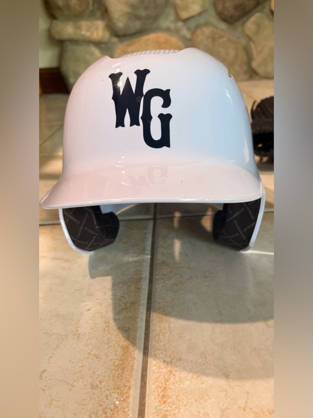 White Batting Helmet with Black WG Logo Size S/M